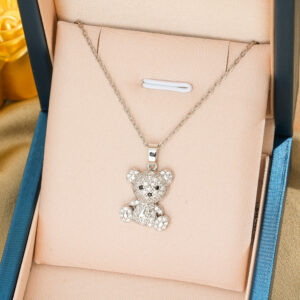 154 diamond bear necklace-silver