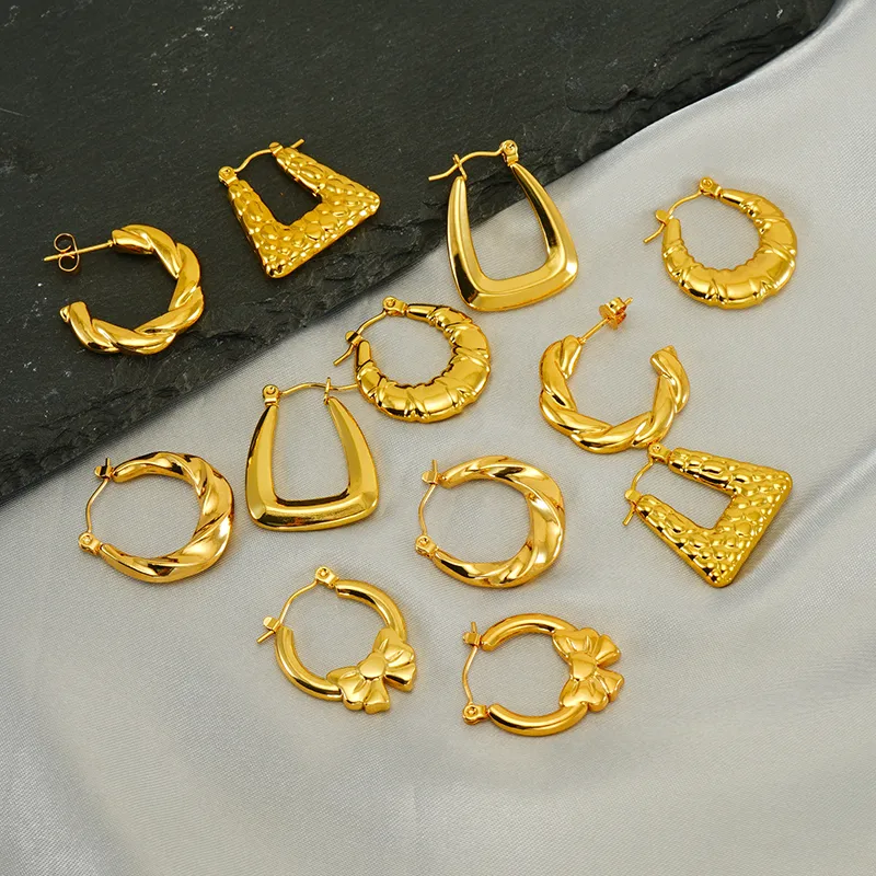 Wholesale 1 Pair Elegant Round lishing Plating Stainless Steel Titanium Steel 18K Gold Plated Earrings