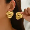 304 Stainless Steel Flower PVD Coated Real Gold Plated 18K Gold Vintage Style Simple Style Waterproof Non Tarnish Ear Studs