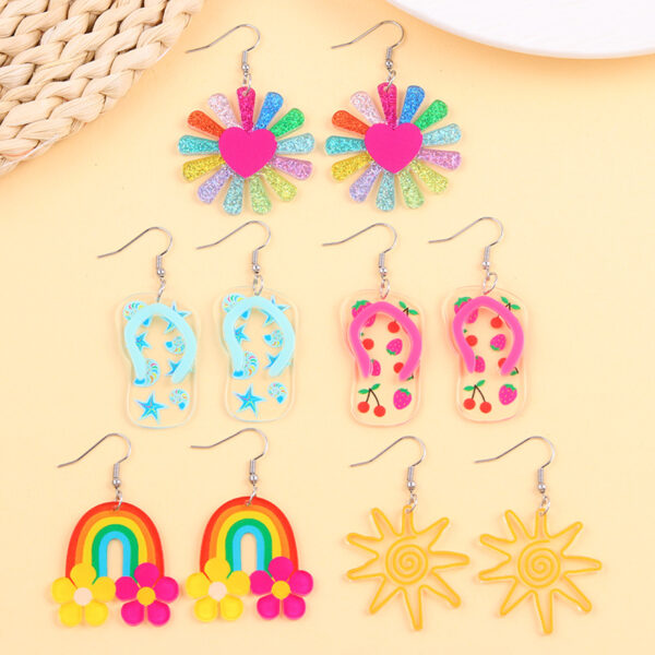 Wholesale 2025 Vacation Style Acrylic Stud Earrings with Flowers and Rainbow Slippers - Fresh and Sweet Style for Women