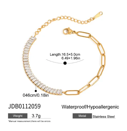 304 Stainless Steel Geometric PVD Coated Real Gold Plated Basic Modern Style Waterproof Non Tarnish Paperclip Chain Tennis Chain Bracelets Necklace