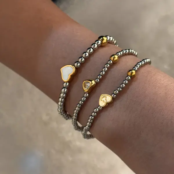 Wholesale 304 Stainless Steel Vacuum Electroplating (In Furnace) Plated 18K Real Gold Freshwater Pearl Star Love Shape No Inlaid Material Luxury Classic Bracelet
