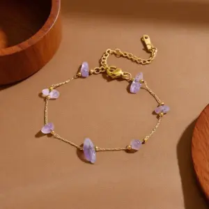 S034-Irregular Purple Stone-Bracelet- Gold