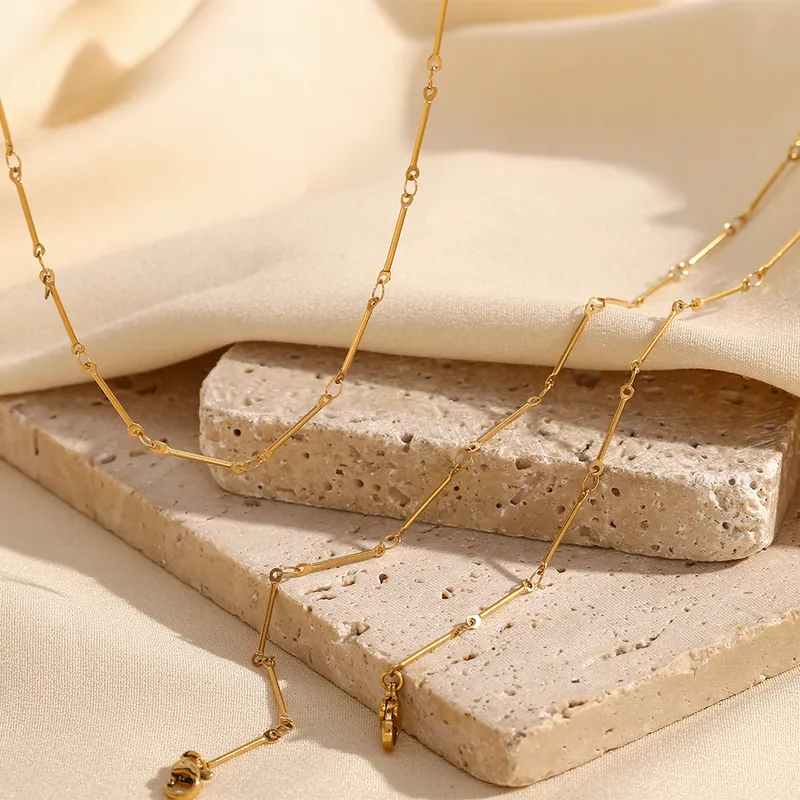 Wholesale PVD Coated Real Gold Plated 18K Gold Solid Color 304 Stainless Steel Titanium Steel Simple Style Waterproof Non Tarnish Bracelets Anklet Nec