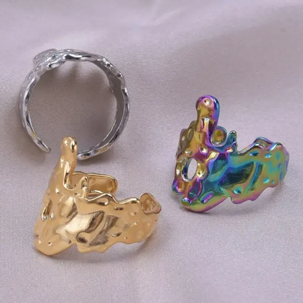 Wholesale PVD Coated Real Gold Plated 18K Gold Solid Color 304 Stainless Steel Retro Waterproof Non Tarnish Rings