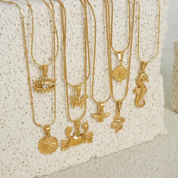 Wholesale PVD Coated Real Gold Plated Snake Crab Titanium Steel Modern Style Waterproof Non Tarnish Titanium Steel Pendant Necklace