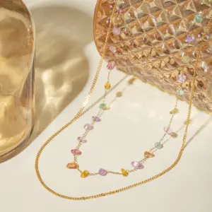 Wholesale PVD Coated Real Gold Plated 18K Geometric 304 Stainless Steel Elegant Streetwear Waterproof Non Tarnish Double Layer Necklaces