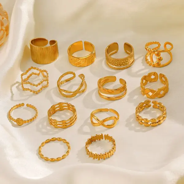 Wholesale PVD Coated 18K Gold Plated Geometric 304 Stainless Steel Simple Style Waterproof Non Tarnish Rings