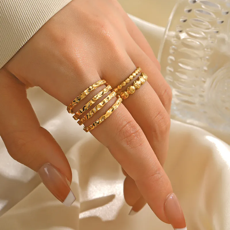 Wholesale PVD Coated 18K Gold Plated Lines 304 Stainless Steel Simple Style Waterproof Non Tarnish Open Rings