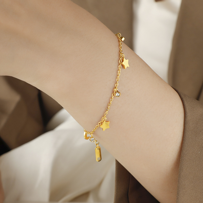 Wholesale Korean Style Simple Star Moon Bracelet Women's Titanium Steel All-match Jewelry Goddess Festival Gift Personalized Color-free Bracelet