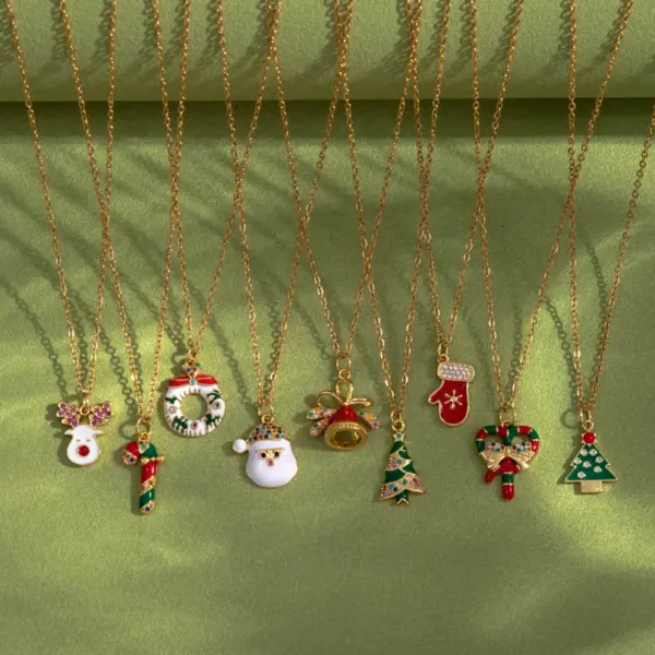 Wholesale Stainless Steel Copper Plating Inlay Christmas Hat Christmas Tree Santa Claus Zircon Pendant Necklace