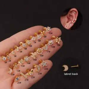 316L Stainless Steel Copper Zircon Ear Cartilage Rings & Studs Flower Waterproof Non Tarnish Surgical Steel