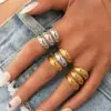 Wholesale PVD Coated Real Gold Plated 18K Gold Geometric 304 Stainless Steel Hawaiian Lady Tropical Waterproof Non Tarnish Rings