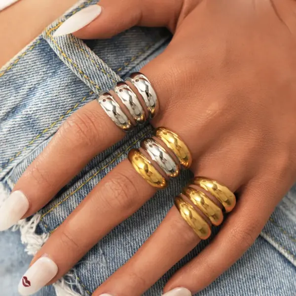 Wholesale PVD Coated Real Gold Plated 18K Gold Geometric 304 Stainless Steel Hawaiian Lady Tropical Waterproof Non Tarnish Rings
