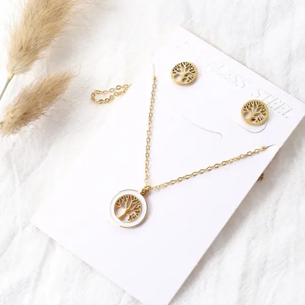 Wholesale Simple Style Tree Stainless Steel Enamel Plating Earrings Necklace