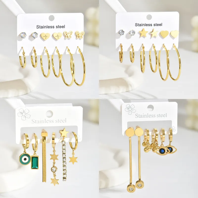 Wholesale 304 Stainless Steel Pentagram Red Heart PVD Coated Artificial Crystal Real Gold Plated Gold Plated Casual Modern Style Simple Style Waterpro
