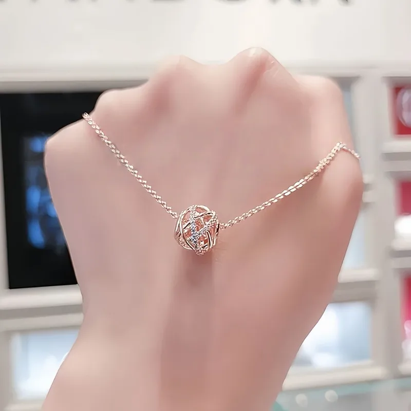 Wholesale Rose Gold Necklace Shiny Bracelet Light Luxury Fashion Gift Inlaid Luxurious Sweet Birthday Versatile Water Plated Copper Round Dot Oval Zir