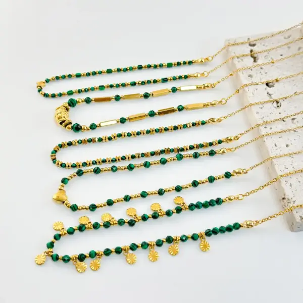 Wholesale Retro Geometric 304 Stainless Steel Malachite Necklace In Bulk