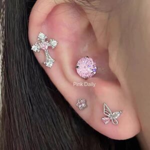 4-piece set [pink heart cross, 7mm pink diamond, pink five-pointed star, butterfly] 1 each