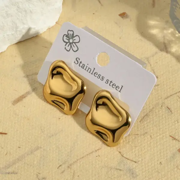 Wholesale Irregular Shape Water Plating Stainless Steel 201 Folded Rhombus Square Earrings Fashionable Casual Modern Style Jewelry
