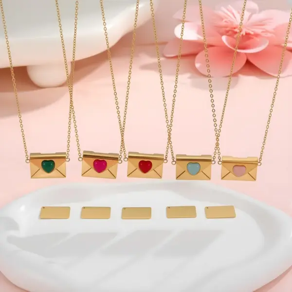 Wholesale Valentine's Day Gift Heart-shaped Souvenir Necklace Pendant Earrings High-end 304 Stainless Steel Jewelry Set 18K Real Gold Plated Vacuum Electroplating Natural Stone Zircon