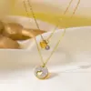 Wholesale Jewelry Simple Style Geometric Heart Shape Titanium Steel Shell Zircon 18K Gold Plated Inlay Layered Necklaces Necklace