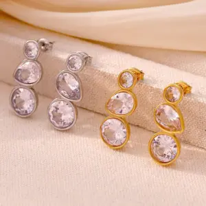 Wholesale PVD Coated Real Gold Plated 18K Gold Water Droplets 304 Stainless Steel Elegant Luxurious Vacation Waterproof Non Tarnish Drop Earrings