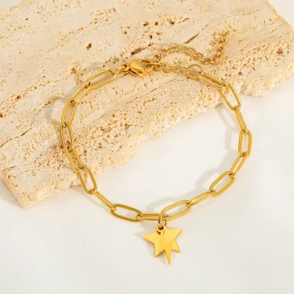 IG Style Basic Geometric Sun Moon 304 Stainless Steel 18K Gold Plated Paperclip Chain Bracelets In Bulk