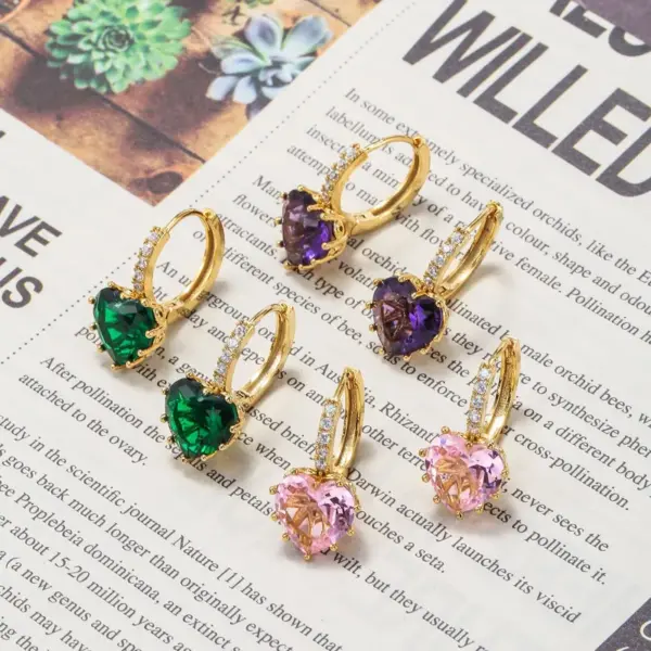 Wholesale Fashion Heart Brass Zircon Copper Earrings