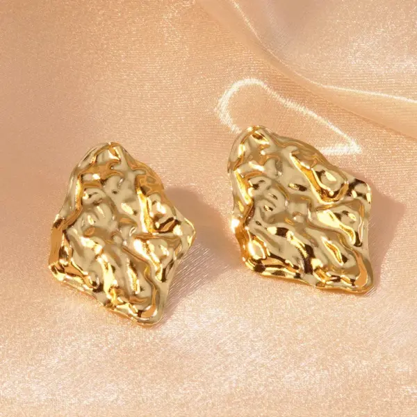 Wholesale 304 Stainless Steel Plastic Geometric Quadrilateral Round Electroplating December Birthstone Turquoise Imitation Gold Hip-Hop Novelty Tropical Inlay Multicolor-Golden Yellow Ear Studs