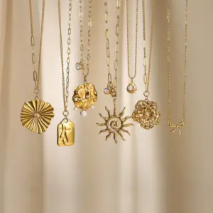 Wholesale PVD Coated Real Gold Plated Sun Flower Bow Knot 304 Stainless Steel IG Style Waterproof Non Tarnish 304 Stainless Steel Lobster Trigger Clasp Closure Pendant Necklace