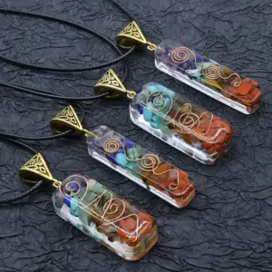 Fashion Rectangle Synthetic Resin Natural Stone Necklace In Bulk