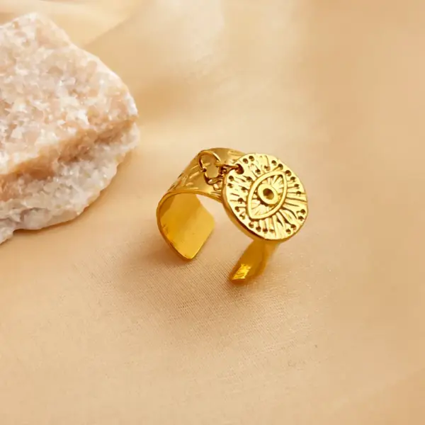 Wholesale PVD Coated Real Gold Plated 18K Gold Eye Solid Color Flower 304 Stainless Steel Tropical Simple Style Waterproof Non Tarnish Charm Rings