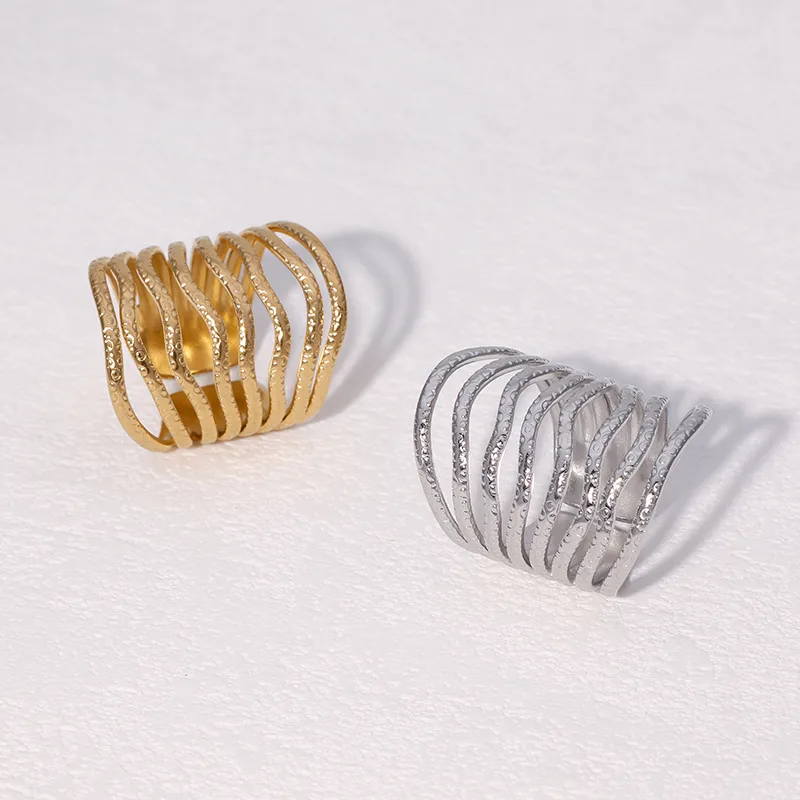 Wholesale PVD Coated Real Gold Plated 18K Gold Lines 304 Stainless Steel Vintage Style Exaggerated Modern Style Waterproof Non Tarnish Open Rings