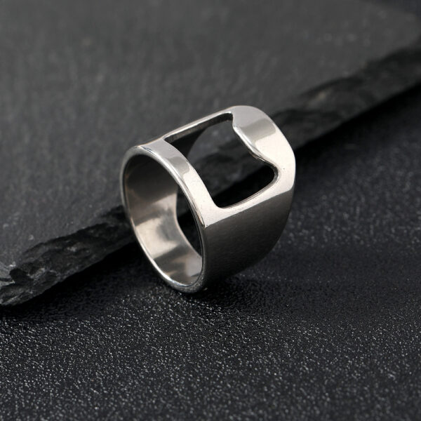Wholesale Opener Ring Laser Cut Hollow Beer Bottle Opener Titanium Steel Ring