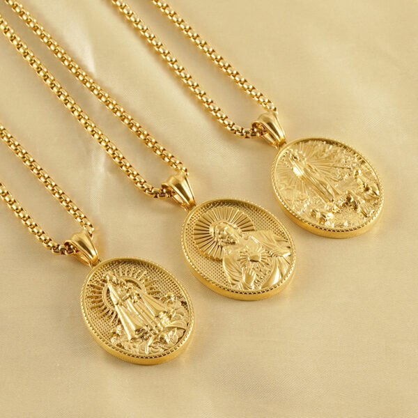 Wholesale Retro 3D Embossed Madonna Pendant Men's 18K Stainless Steel Necklace Jewelry