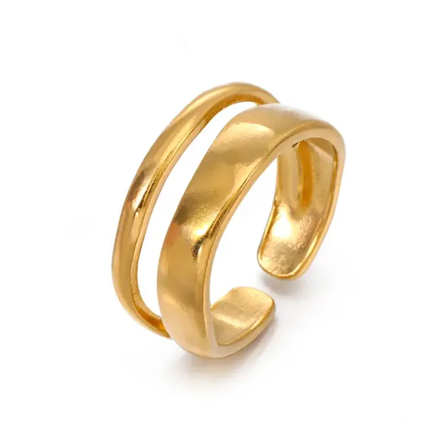 Wholesale PVD Coated 18K Gold Plated Lines 304 Stainless Steel Hip-Hop Waterproof Non Tarnish Open Rings