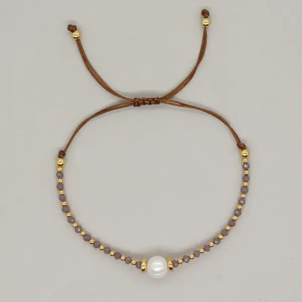 Casual Simple Style Round Artificial Crystal Freshwater Pearl Beaded awstring Braid Bracelets