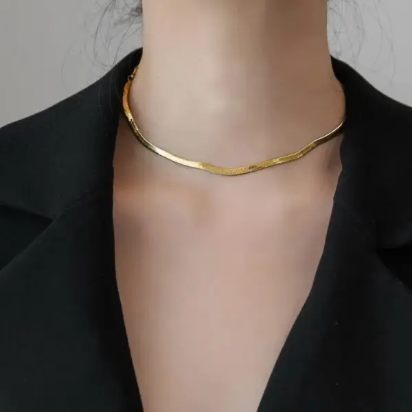 Wholesale PVD Coated Real Gold Plated 18K Gold Solid Color 304 Stainless Steel IG Style Waterproof Non Tarnish 304 Stainless Steel Choker