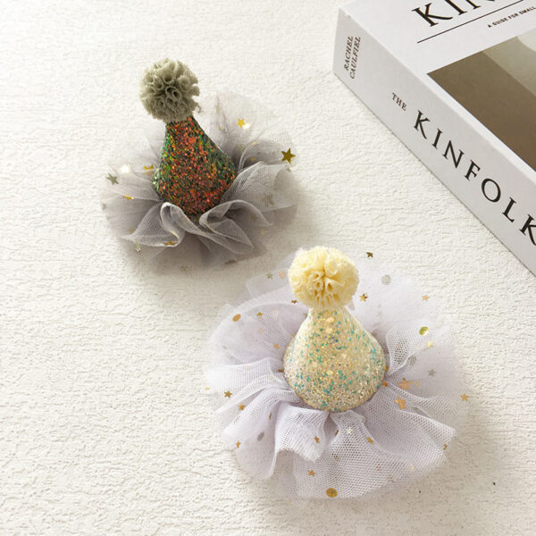 Wholesale Birthday party hair accessories cute small gauze ball three-dimensional hat hairpin children's headdress star mesh headdress