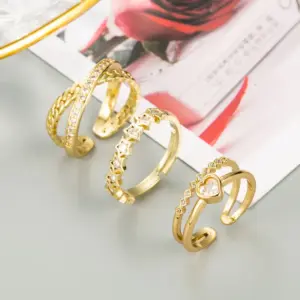 Wholesale Fashion Geometry Pattern Star Heart Copper Micro-inlaid Zircon Ring