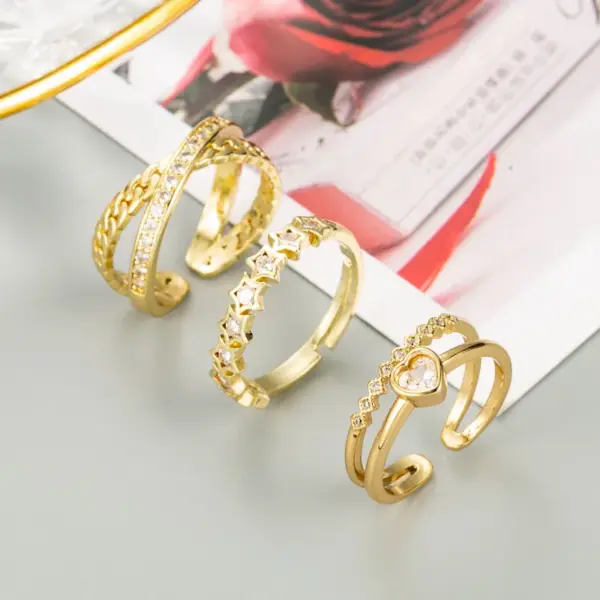 Wholesale Fashion Geometry Pattern Star Heart Copper Micro-inlaid Zircon Ring