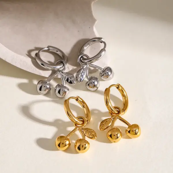 304 Stainless Steel Cherry PVD Coated 18K Gold Plated IG Style Gold Drop Earrings