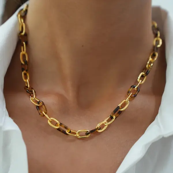 Summer Ladies 18K Gold Plated Stainless Steel Leopard Print Necklace Fashionable Casual Minimalist Style Four Seasons Universal