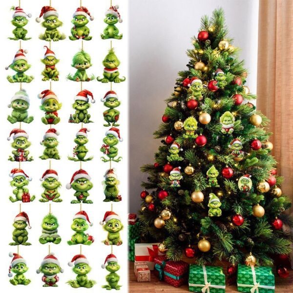 oly-5d4bfb0dff4f2c33e43a131154ba5a11 Wholesale Christmas Decoration Grinch Green Elf Christmas Tree Pendant Home Decoration Acrylic Flat Hanging Sign