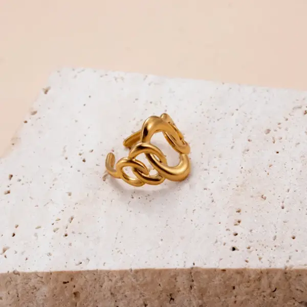 Wholesale PVD Coated Human Face Heart Shape 304 Stainless Steel Retro Classic Style Waterproof Non Tarnish Open Ring