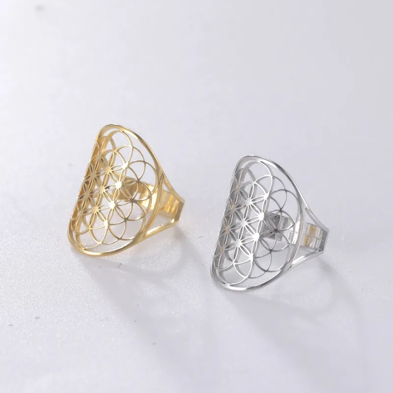 Wholesale Casual Simple Style Flower Stainless Steel Plating Hollow Out Open Ring