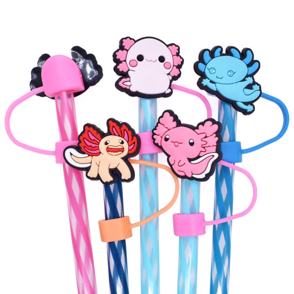 Wholesale Cute cartoon salamander dust plug dust cap 10mm flexible glue reusable drink milk tea straw plug cross-border