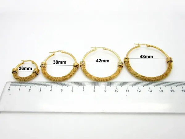 Real Gold Plated 18K Gold Grid 304 Stainless Steel Titanium Steel Fashion Waterproof Non Tarnish Hoop Earrings