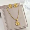 Wholesale 304 Stainless Steel Flower Ion Plating (IP) 18K Real Gold Plated Simple Style Classic Style Waterproof Non Tarnish Earrings Necklace